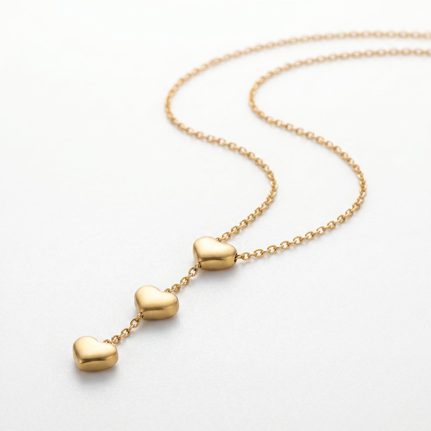 Waterproof Cascading Heart Lariat Necklace - 18K Gold Plated Stainless Steel Y-Shaped Drop Chain