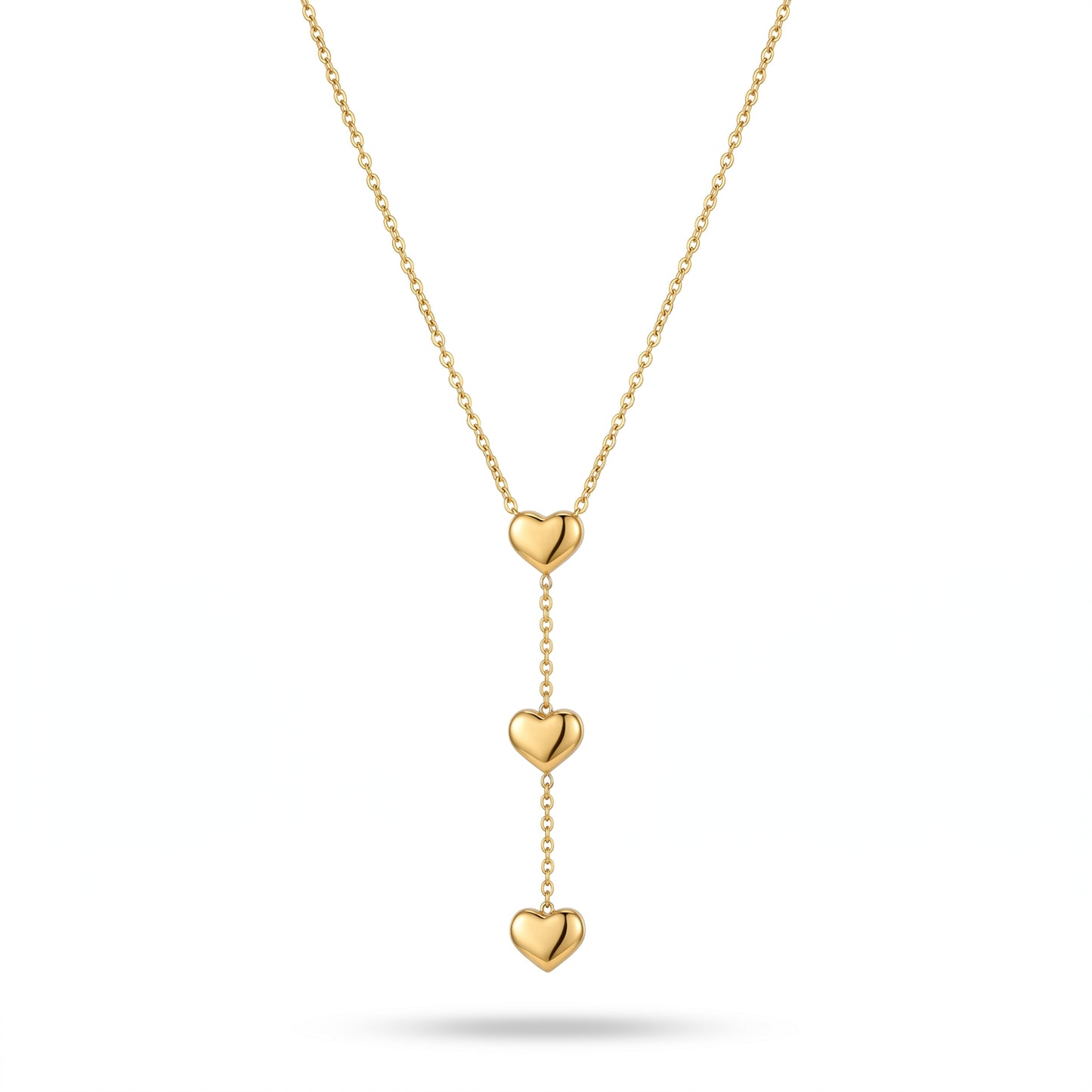 Waterproof Cascading Heart Lariat Necklace - 18K Gold Plated Stainless Steel Y-Shaped Drop Chain