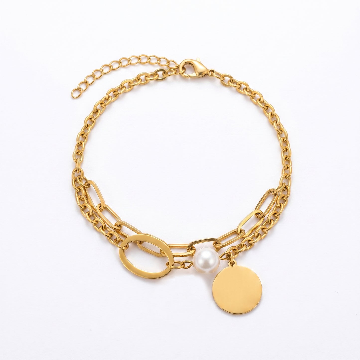 Layered Gold Chain Bracelet with Pearl Charm – Effortless Luxury for Everyday Styling