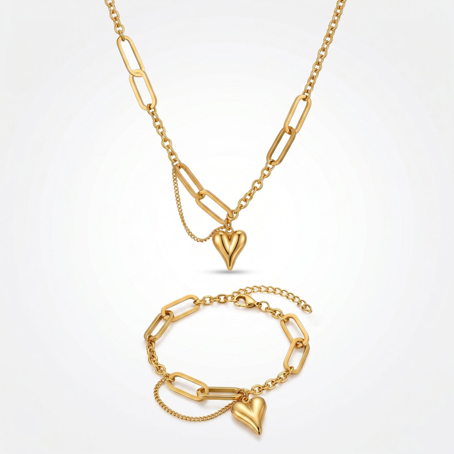 The Pointed Heart Mixed Chain Jewelry Set - Waterproof 18K Gold Plated Stainless Steel