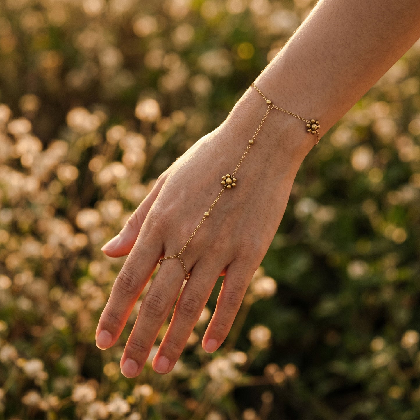 Durable Stainless Steel Gold Flower Hand Chain - Long-Lasting Shine
