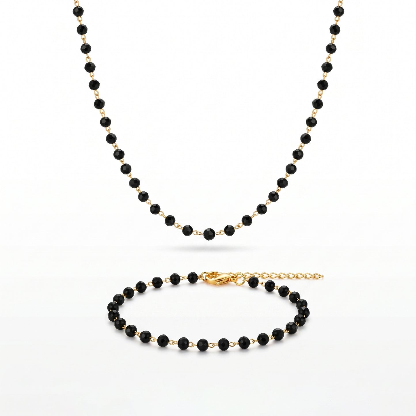 Durable Stainless Steel Black Beaded Jewelry Set - Long-Lasting Shine