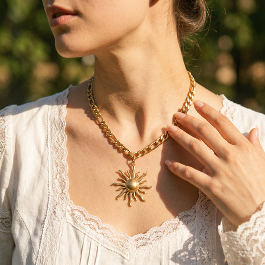 Adjustable Sun Cuban Chain Necklace - Sturdy Daily Wear Jewelry