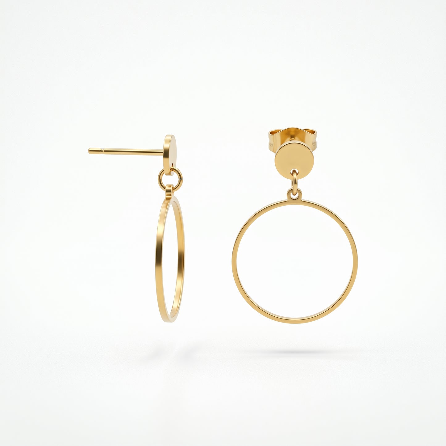 Stainless Steel Circle Drop Earrings - Gold/Silver Minimalist Hoops