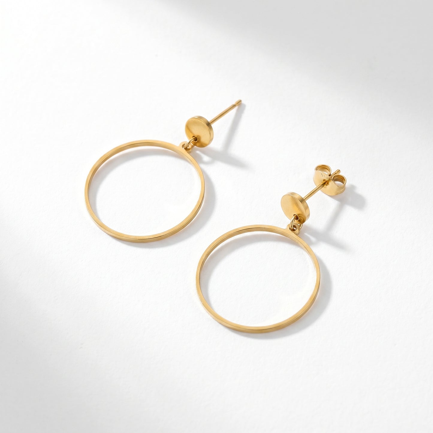 Stainless Steel Circle Drop Earrings - Gold/Silver Minimalist Hoops