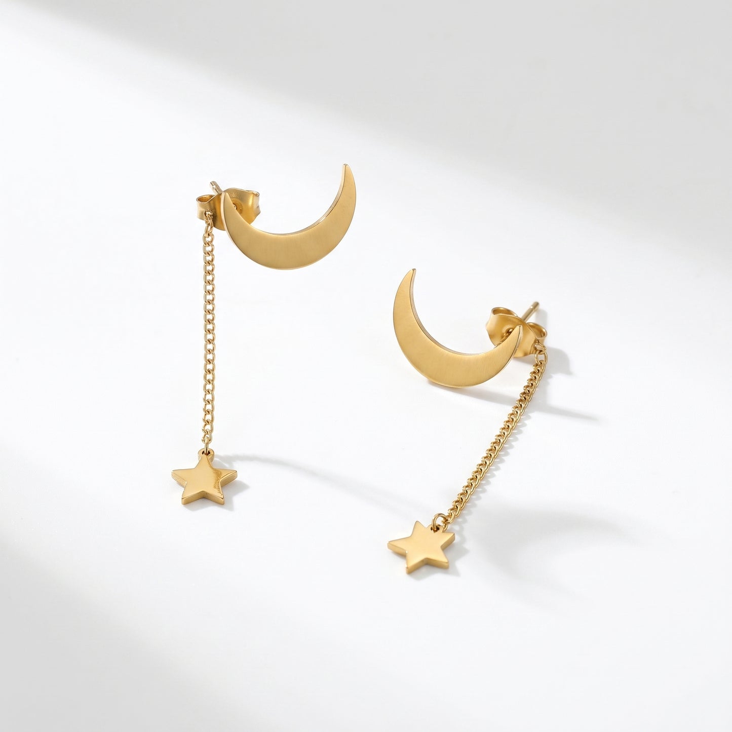 Versatile Moon & Star Chain Earrings - Casual & Night Out Wear