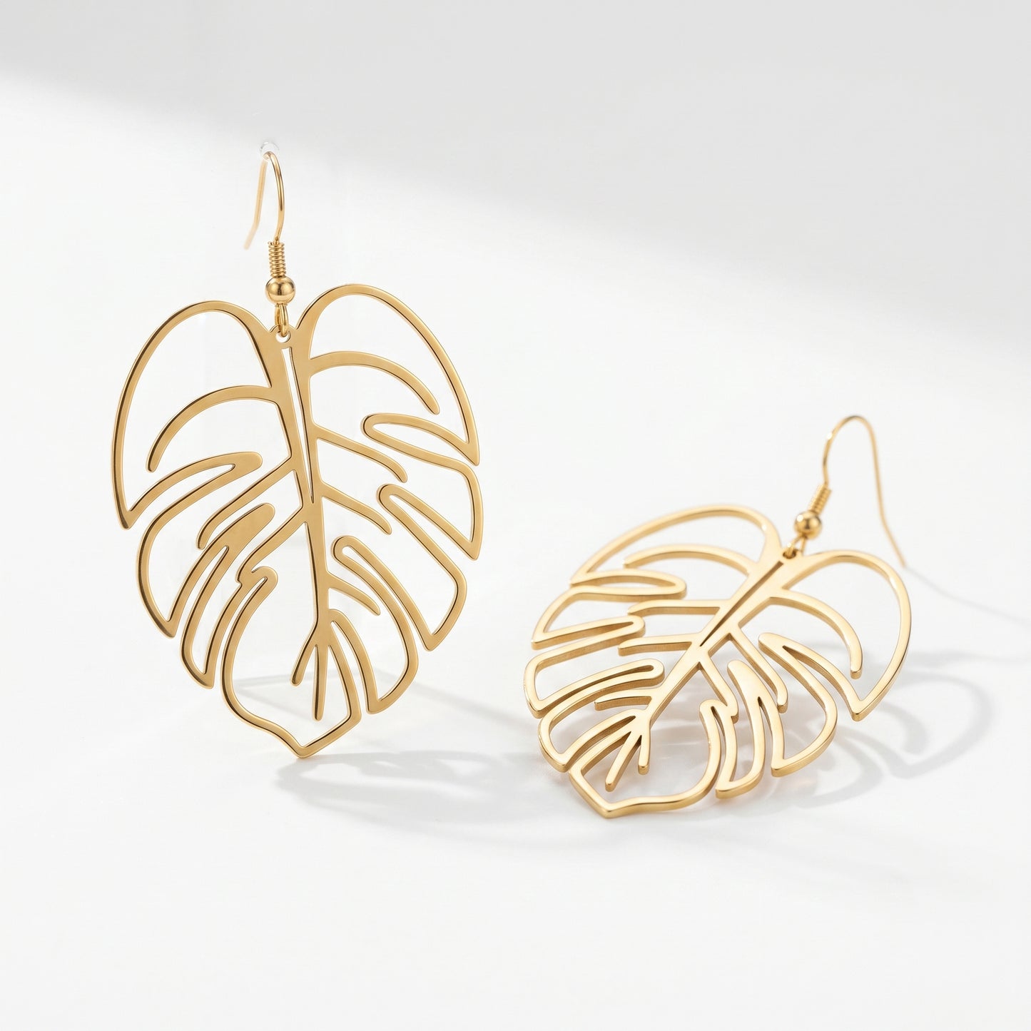 Delicate Monstera Leaf Drop Earrings - Minimalist Jungle Charm