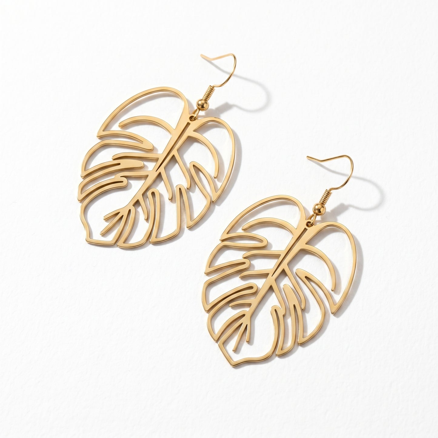Delicate Monstera Leaf Drop Earrings - Minimalist Jungle Charm