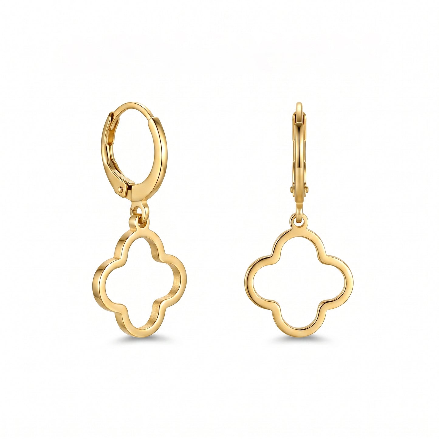 Stainless Steel Open Clover Huggie Hoop Earrings - Gold/Silver
