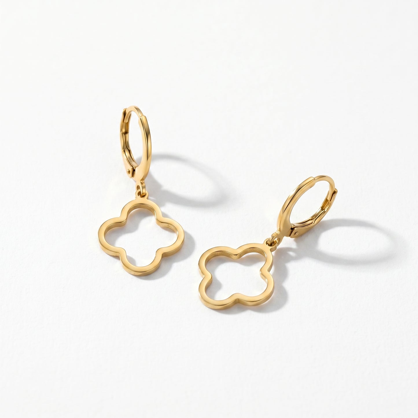 Stainless Steel Open Clover Huggie Hoop Earrings - Gold/Silver
