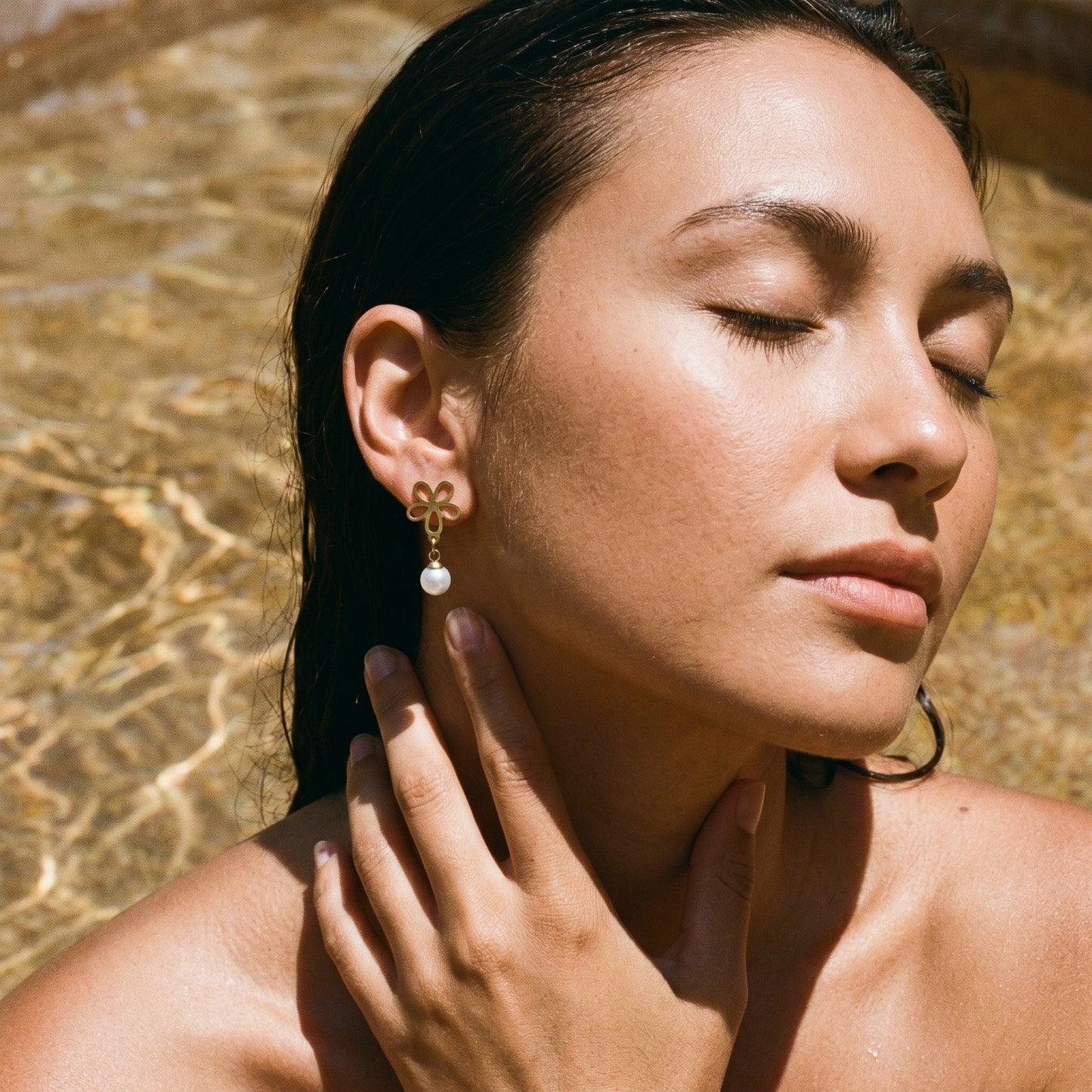 Flower Cutout Pearl Drop Earrings - Gold/Silver Stainless Steel