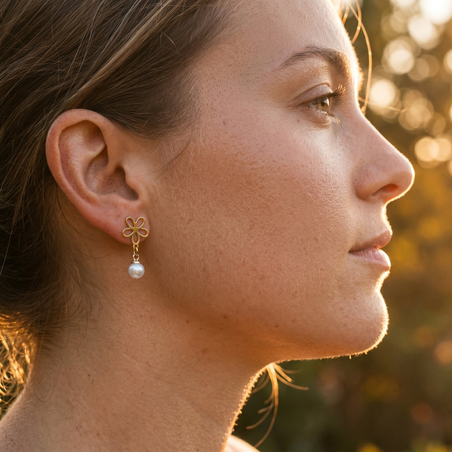 Flower Cutout Pearl Drop Earrings - Gold/Silver Stainless Steel