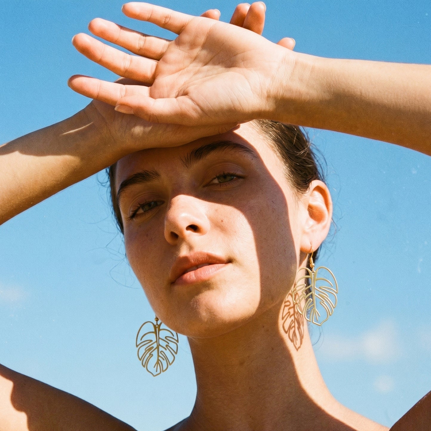 Delicate Monstera Leaf Drop Earrings - Minimalist Jungle Charm