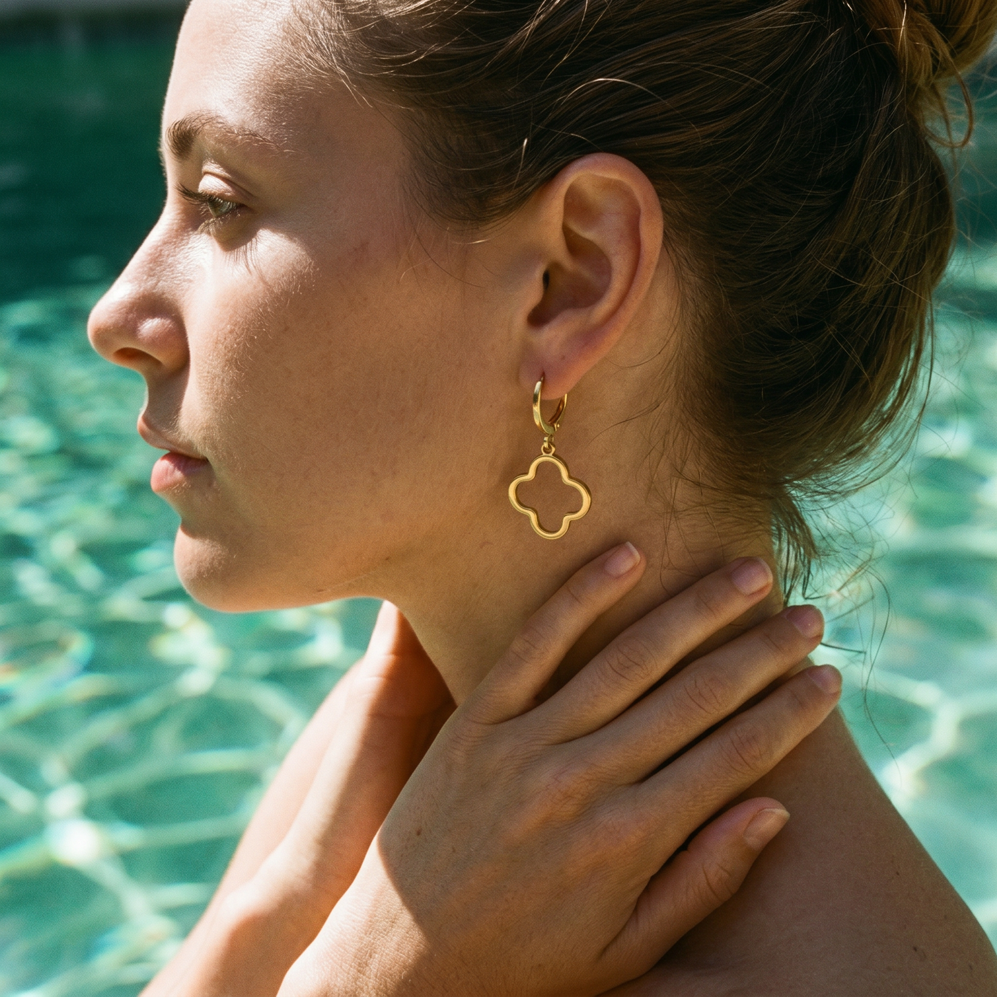 Stainless Steel Open Clover Huggie Hoop Earrings - Gold/Silver