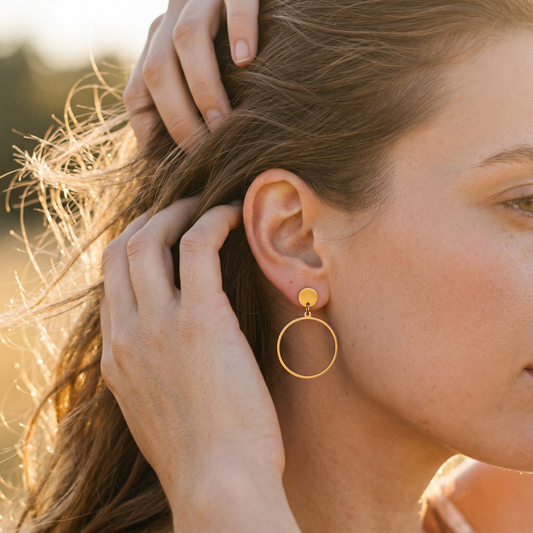 Stainless Steel Circle Drop Earrings - Gold/Silver Minimalist Hoops