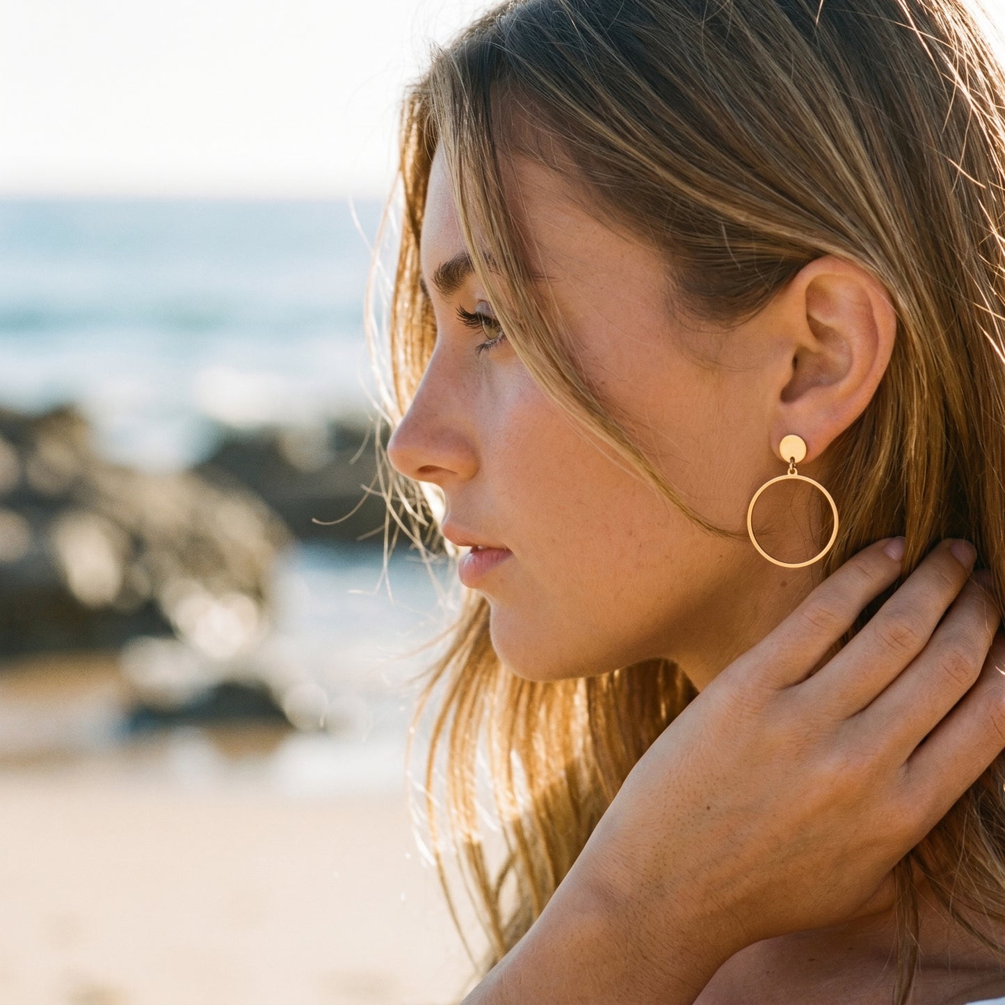 Stainless Steel Circle Drop Earrings - Gold/Silver Minimalist Hoops
