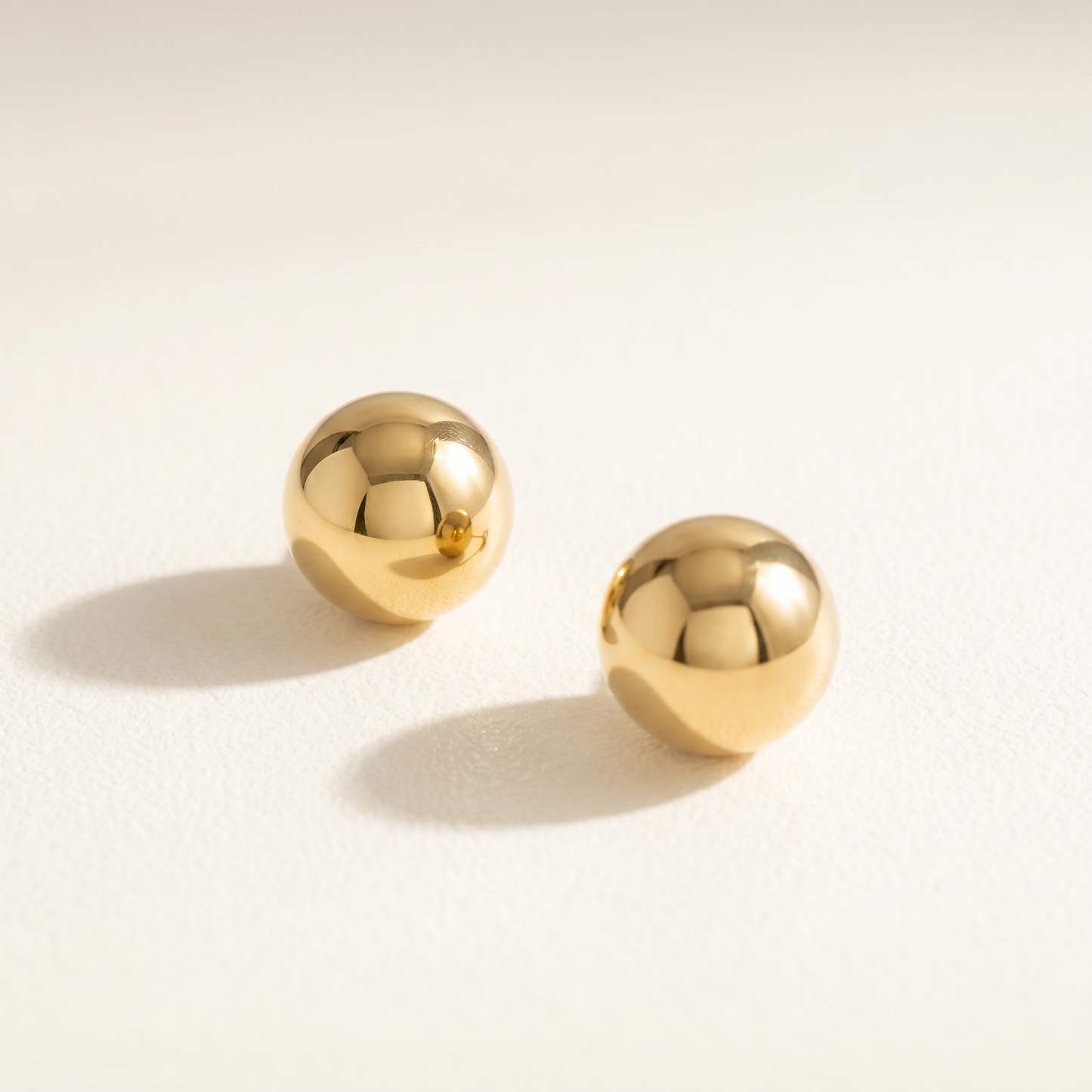 Waterproof & Hypoallergenic Stainless Steel Ball Stud Earrings, Gold Plated Round Bead Earrings