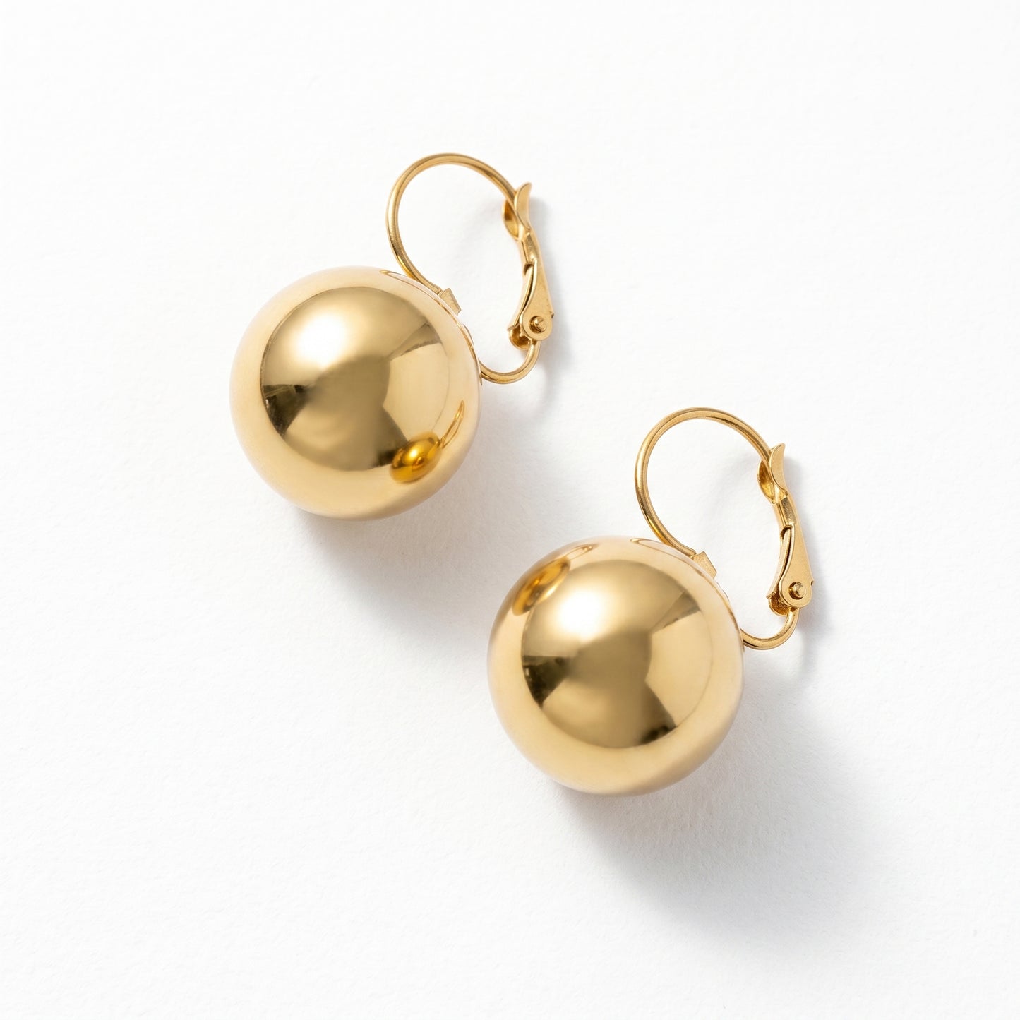 18K Gold Plated Stainless Steel Ball Drop Earrings, Tarnish Resistant Minimalist Bead Hoops for Women