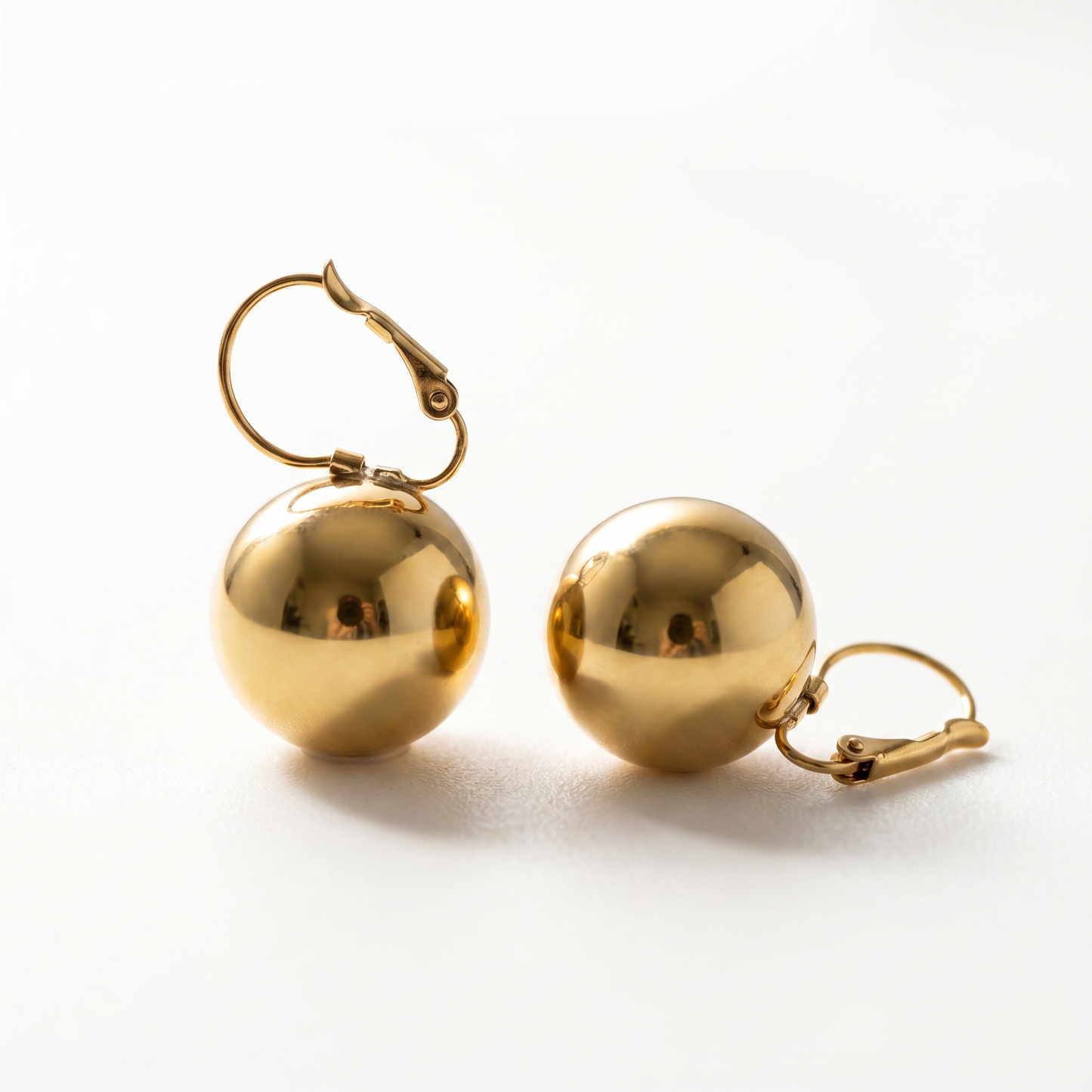18K Gold Plated Stainless Steel Ball Drop Earrings, Tarnish Resistant Minimalist Bead Hoops for Women