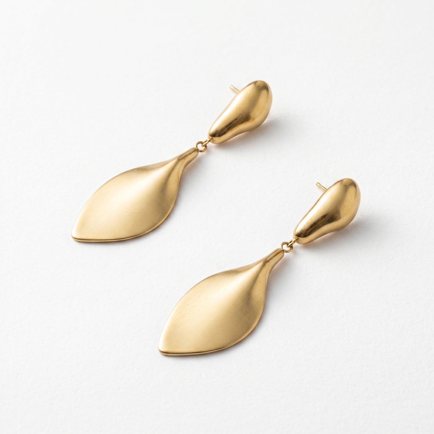 Waterproof & Hypoallergenic Stainless Steel Double Leaf Earrings, Gold Plated Minimalist Dangle Hoops