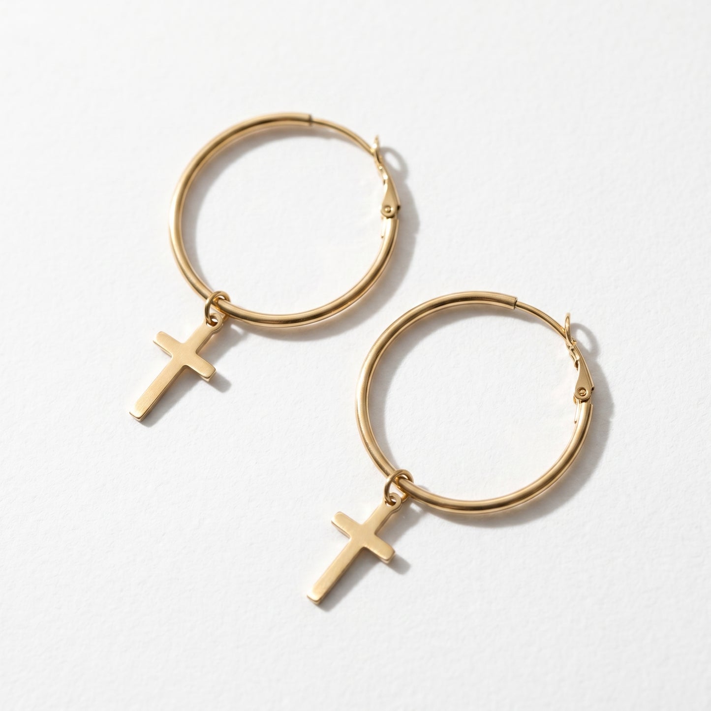 18K Gold Plated Stainless Steel Cross Hoop Earrings, Waterproof Hypoallergenic Faith Jewelry