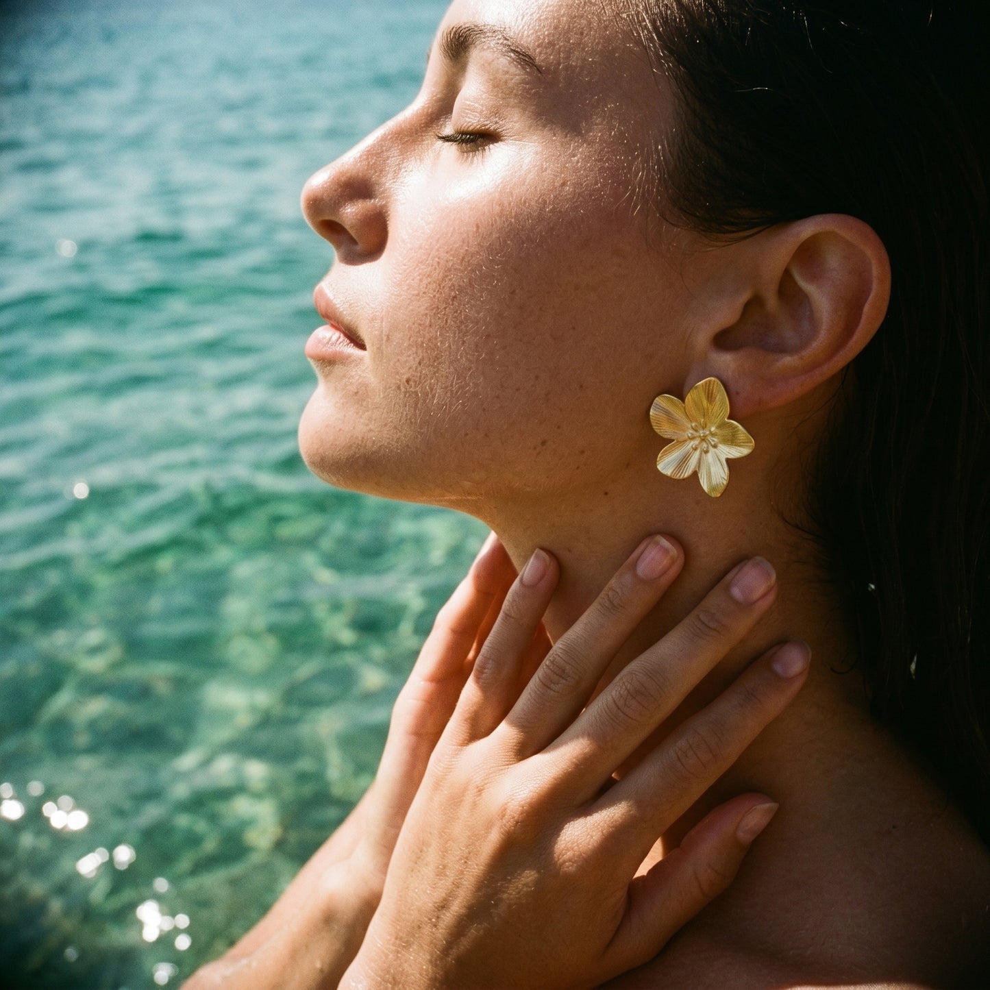 Hypoallergenic Gold Flower Stud Earrings, Waterproof Stainless Steel Floral Statement Earrings