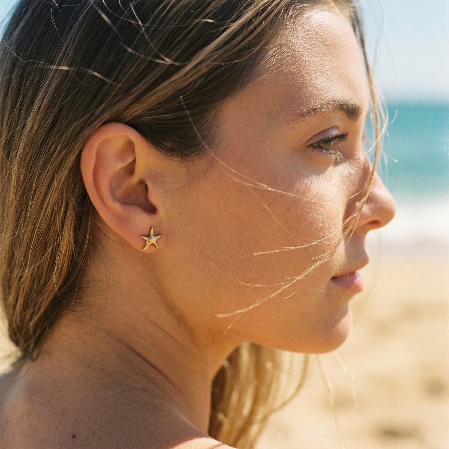 Minimalist Starfish Stud Earrings, 18K Gold Plated Stainless Steel Tarnish Free Summer Jewelry