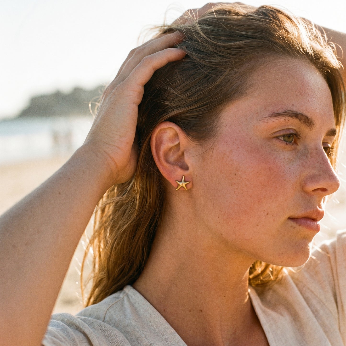 Minimalist Starfish Stud Earrings, 18K Gold Plated Stainless Steel Tarnish Free Summer Jewelry