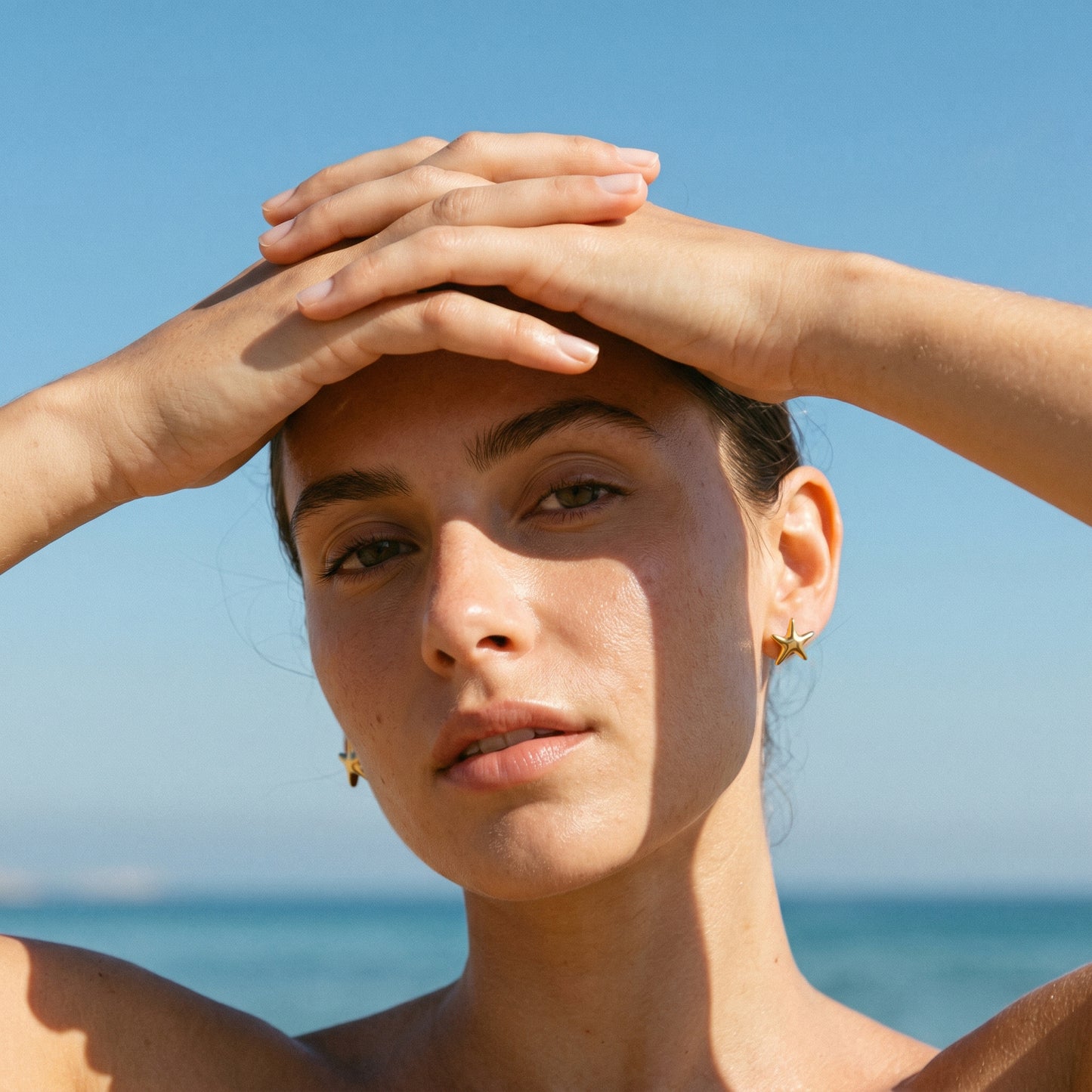 Minimalist Starfish Stud Earrings, 18K Gold Plated Stainless Steel Tarnish Free Summer Jewelry