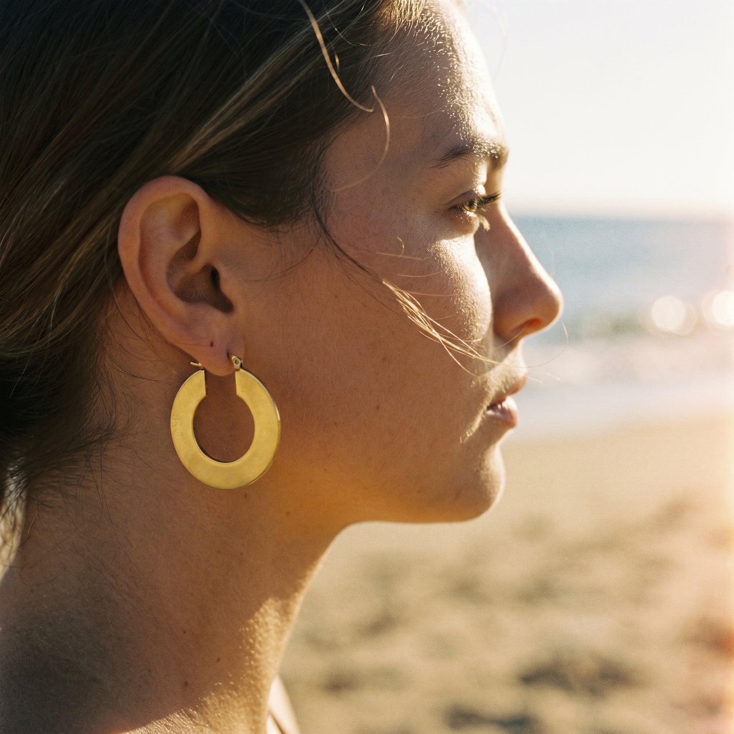 18K Gold Plated Stainless Steel Flat Open Hoop Earrings, Tarnish Resistant Statement Hoops for Women