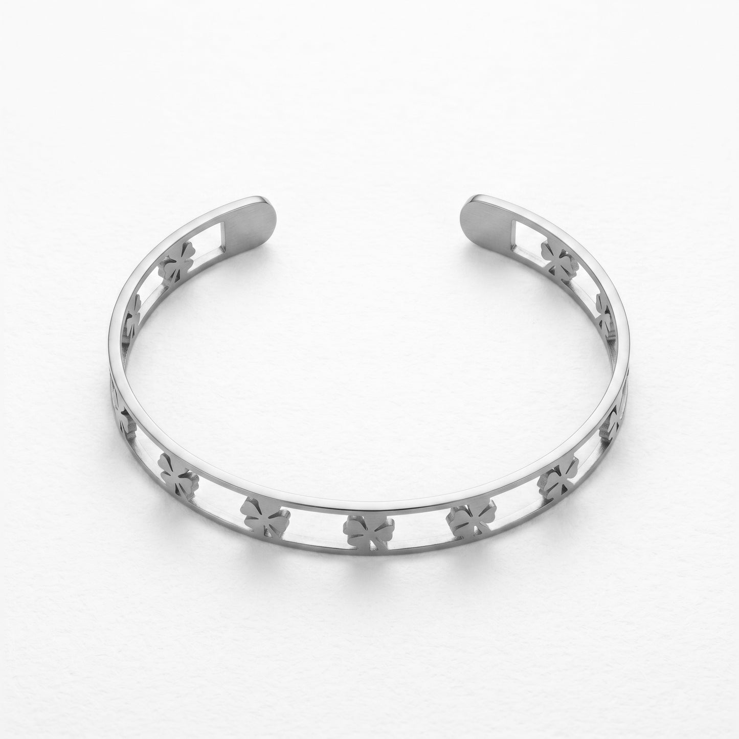 Waterproof & Hypoallergenic Stainless Steel Four-Leaf Clover Bangle, Gold Plated Statement Cuff Bracelet