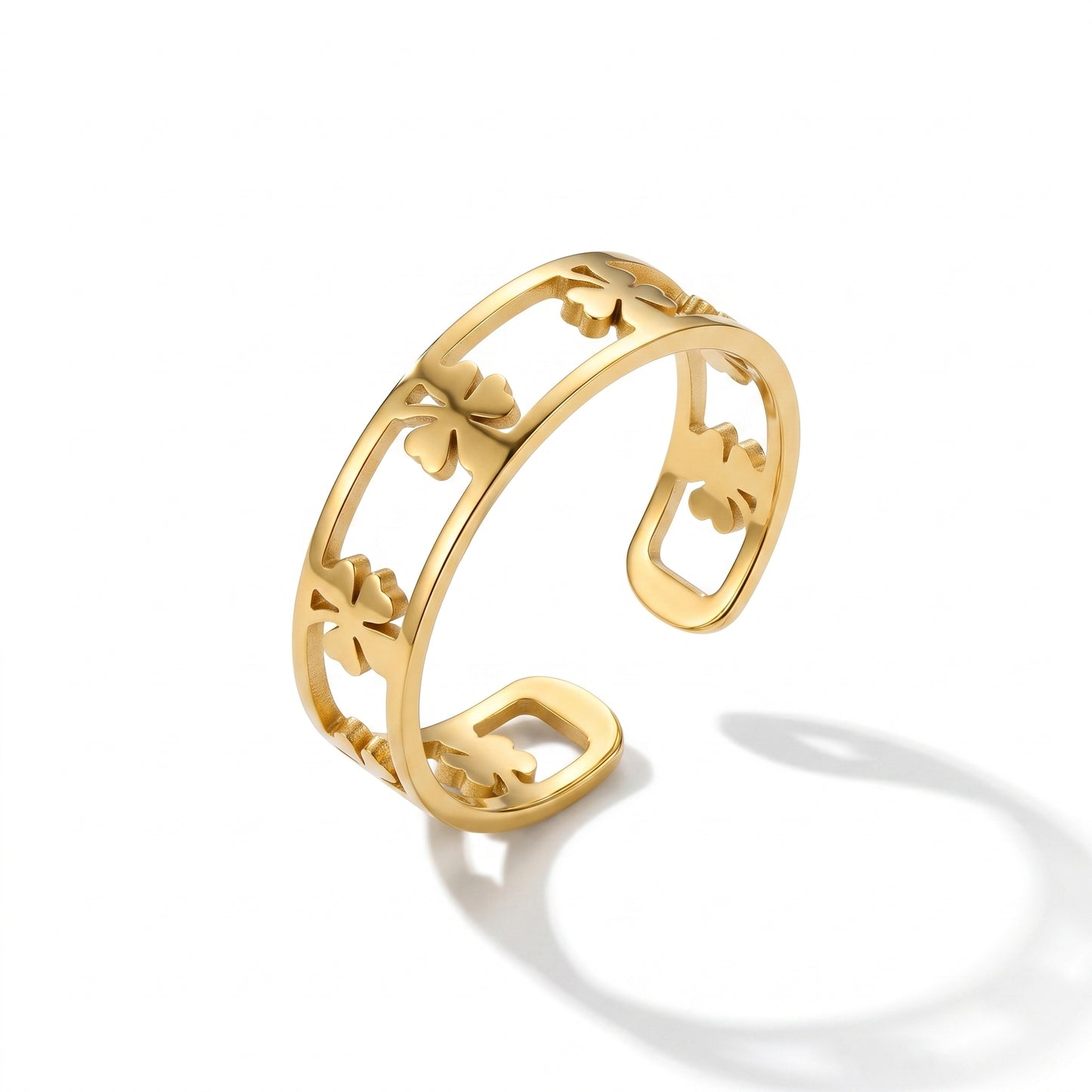 Waterproof & Hypoallergenic Stainless Steel Four-Leaf Clover Bangle, Gold Plated Statement Cuff Bracelet