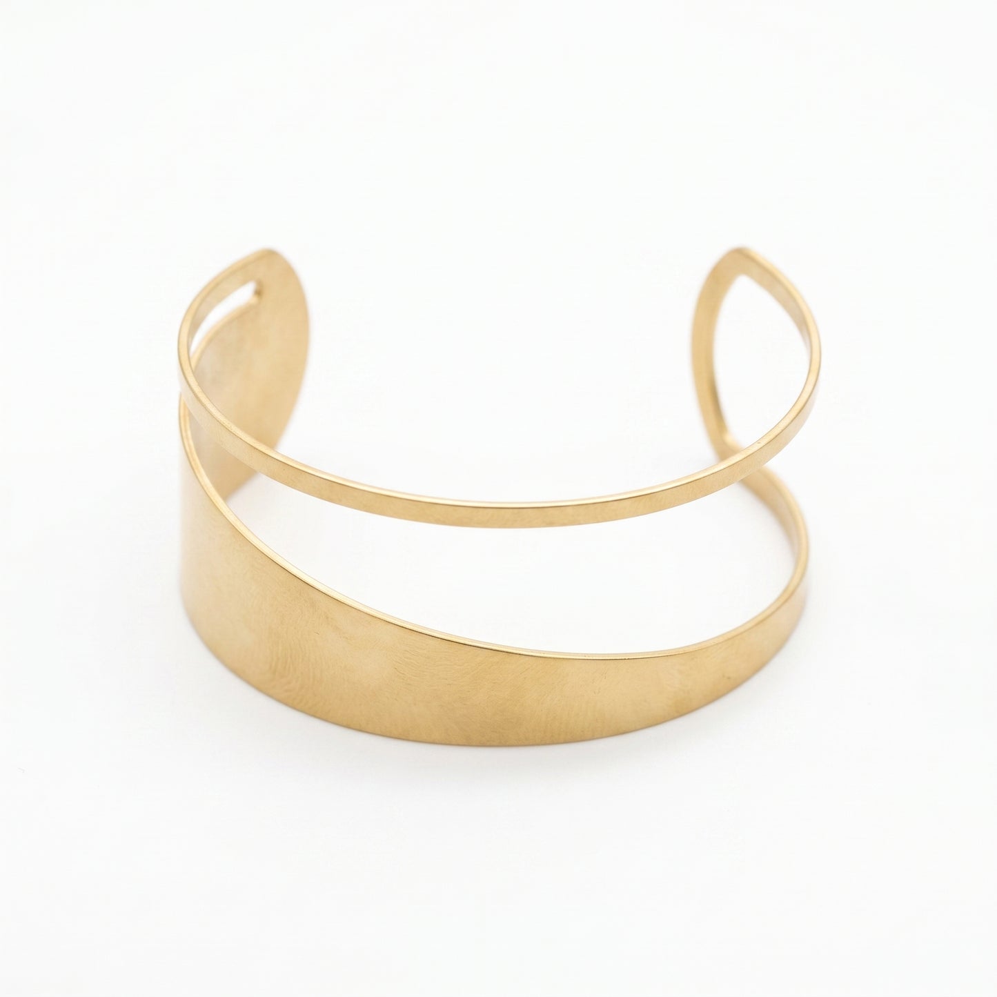 Tarnish Resistant 18K Gold Plated Double Cuff Bracelet, Stainless Steel Open Statement Bangle