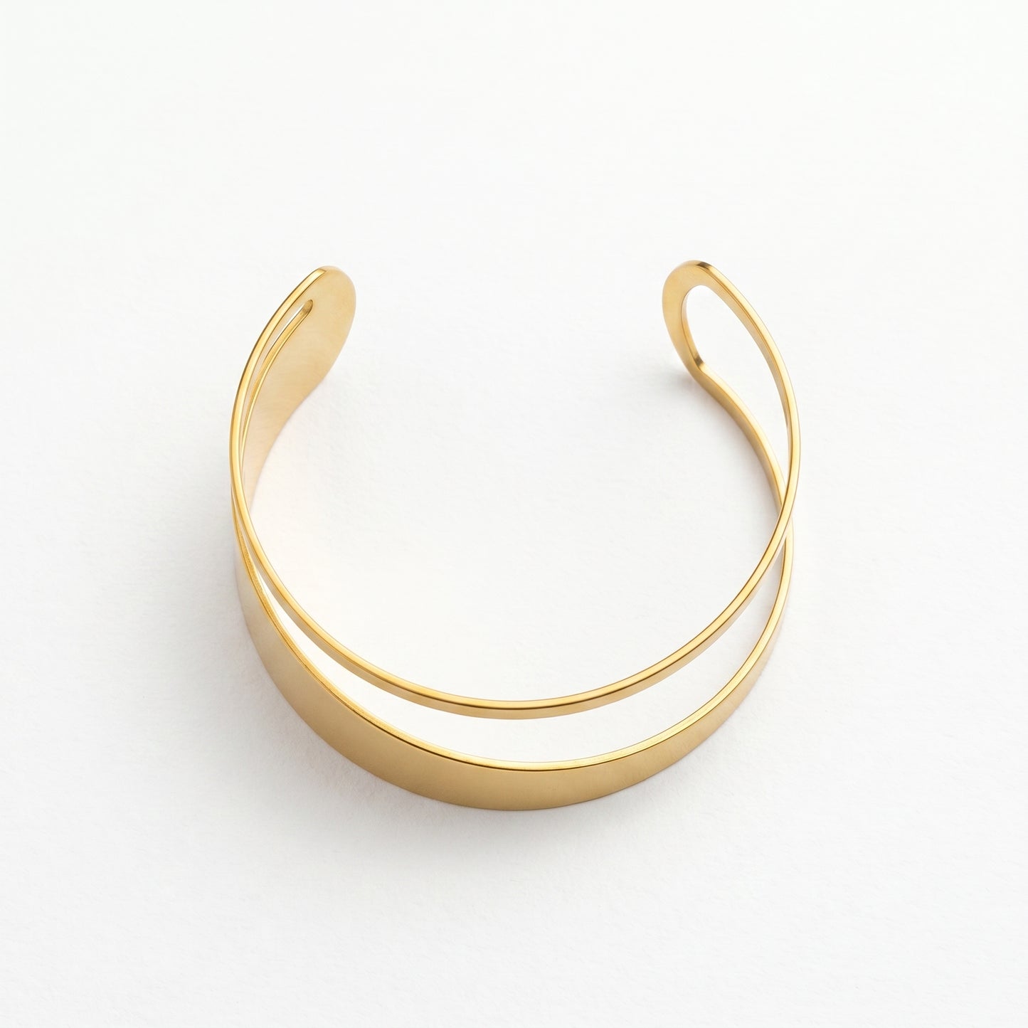Tarnish Resistant 18K Gold Plated Double Cuff Bracelet, Stainless Steel Open Statement Bangle