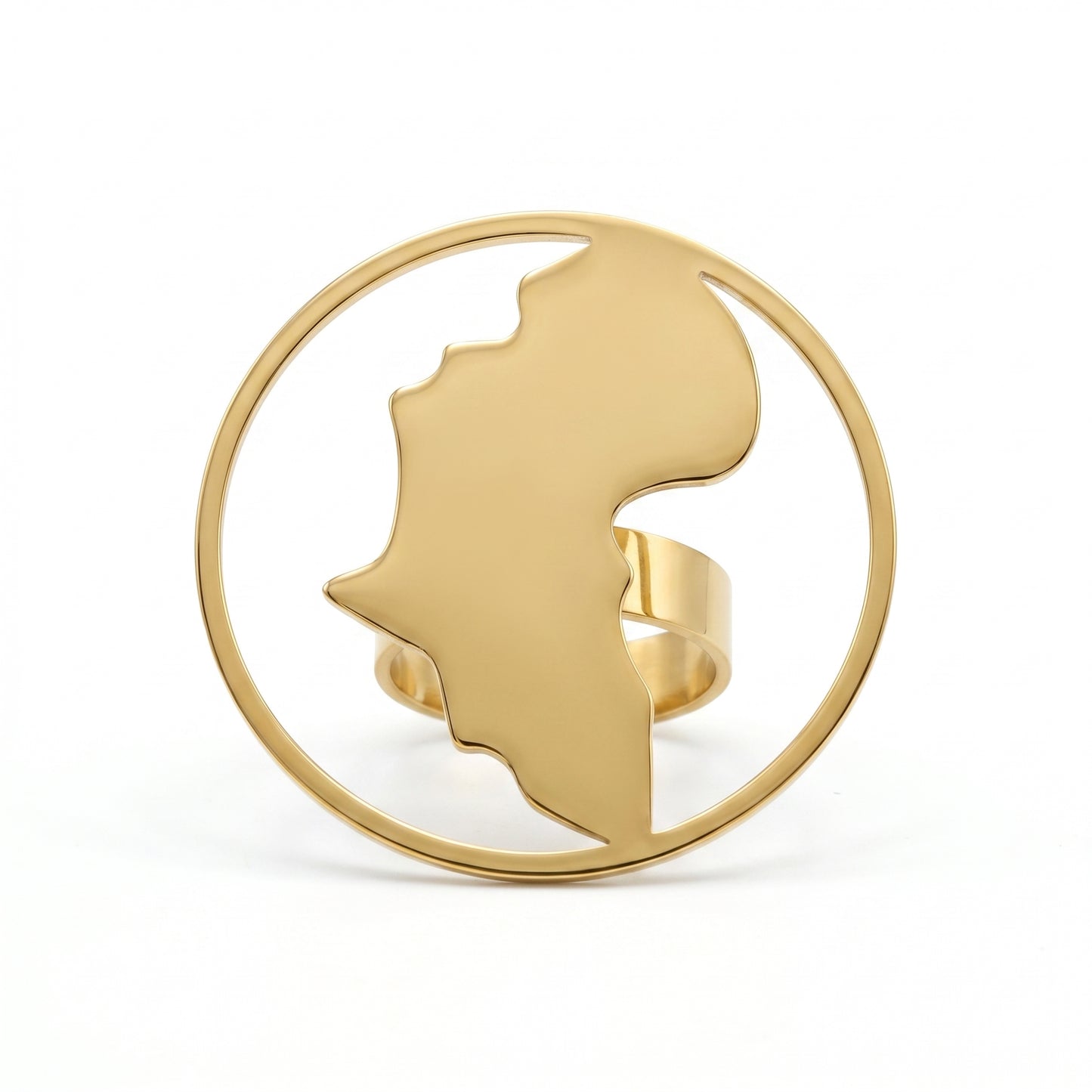 Bold Africa Continent Statement Ring, 18K Gold Plated Stainless Steel Tarnish Resistant Open Band
