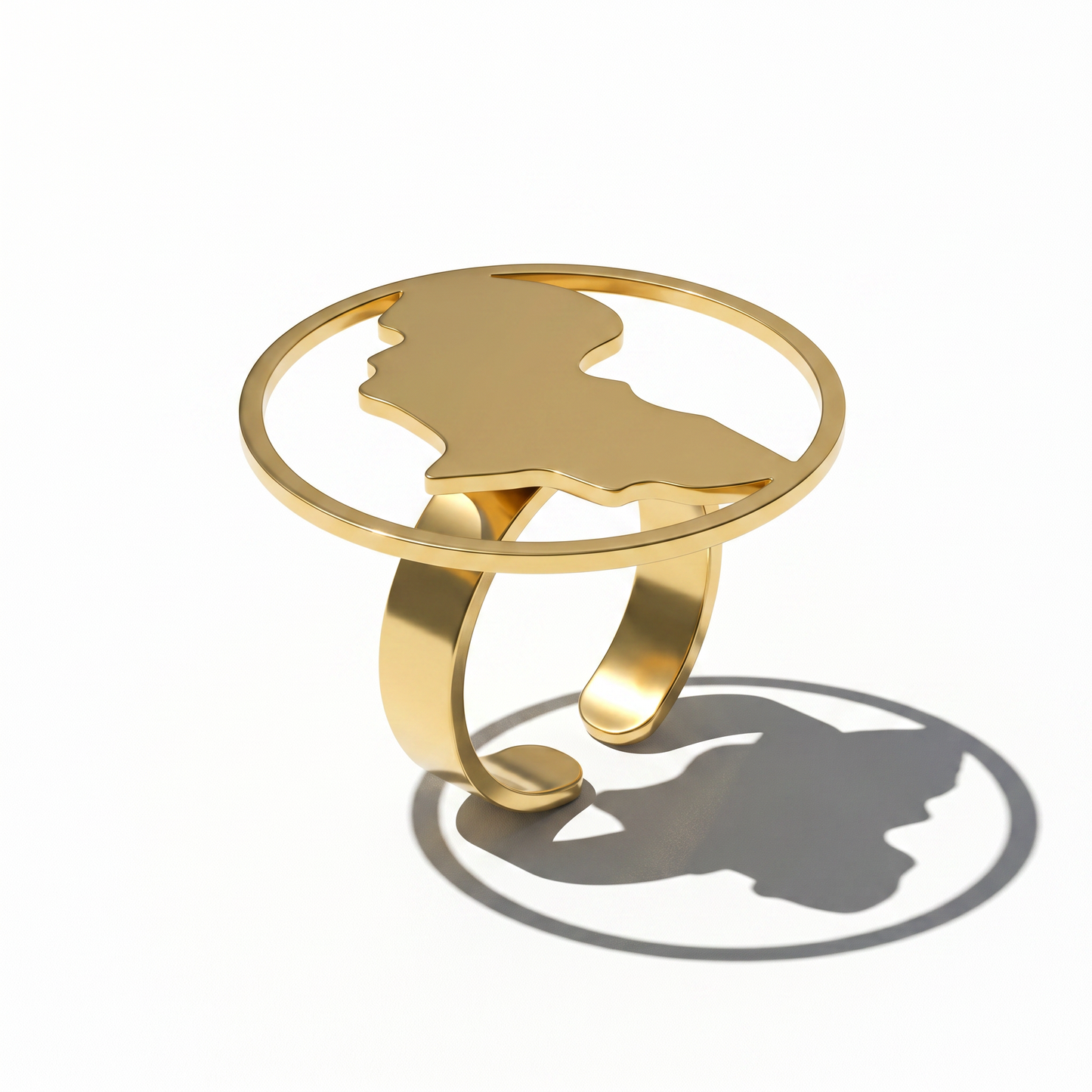 Bold Africa Continent Statement Ring, 18K Gold Plated Stainless Steel Tarnish Resistant Open Band