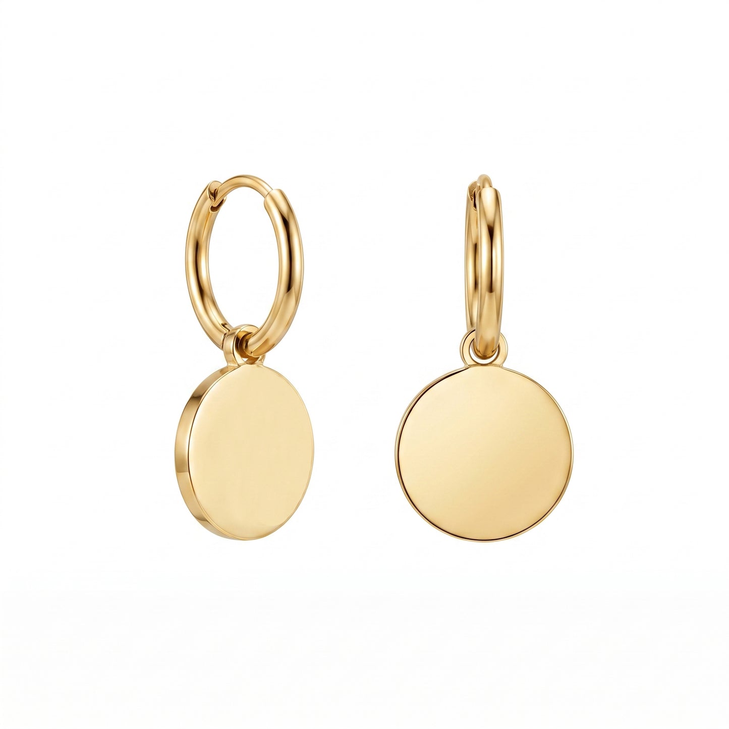 Waterproof Stainless Steel Disc Jewelry Set, Gold Plated Hypoallergenic Layered Necklace, Earrings & Ring