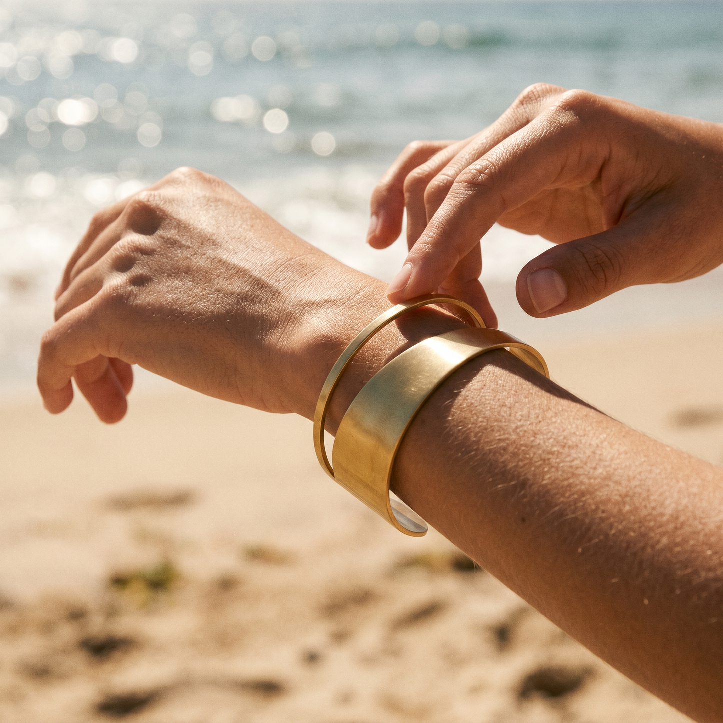 Tarnish Resistant 18K Gold Plated Double Cuff Bracelet, Stainless Steel Open Statement Bangle