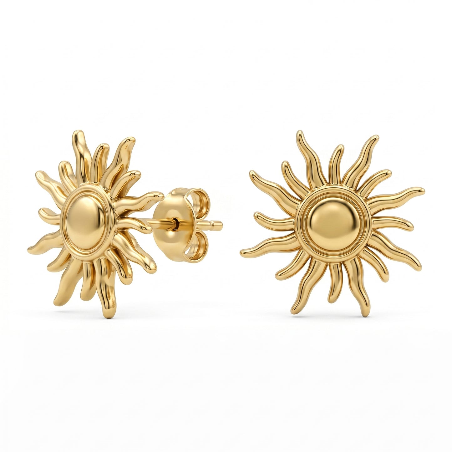 18K Gold Plated Sun Stud Earrings, Stainless Steel Hypoallergenic Waterproof Summer Beach Jewelry