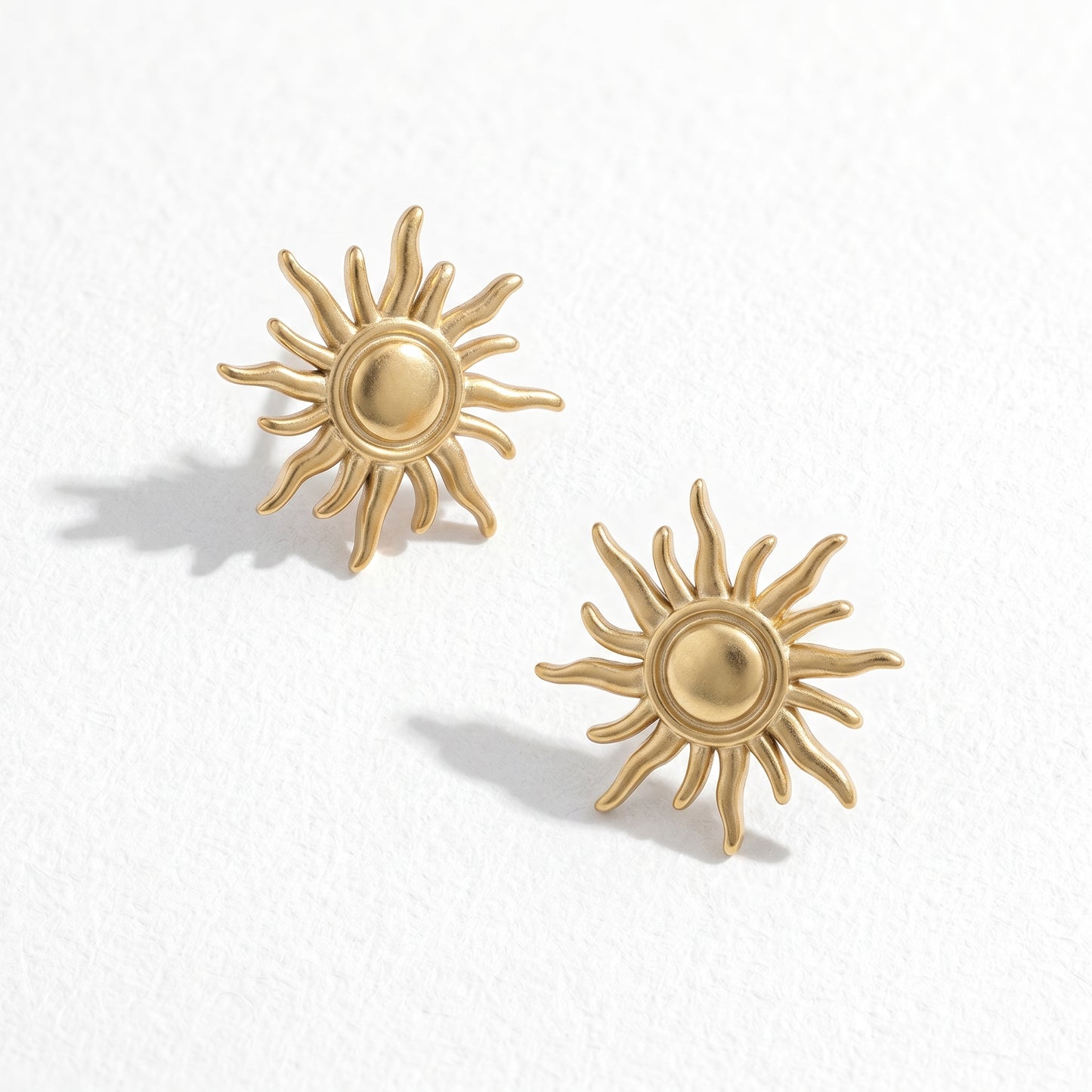 18K Gold Plated Sun Stud Earrings, Stainless Steel Hypoallergenic Waterproof Summer Beach Jewelry
