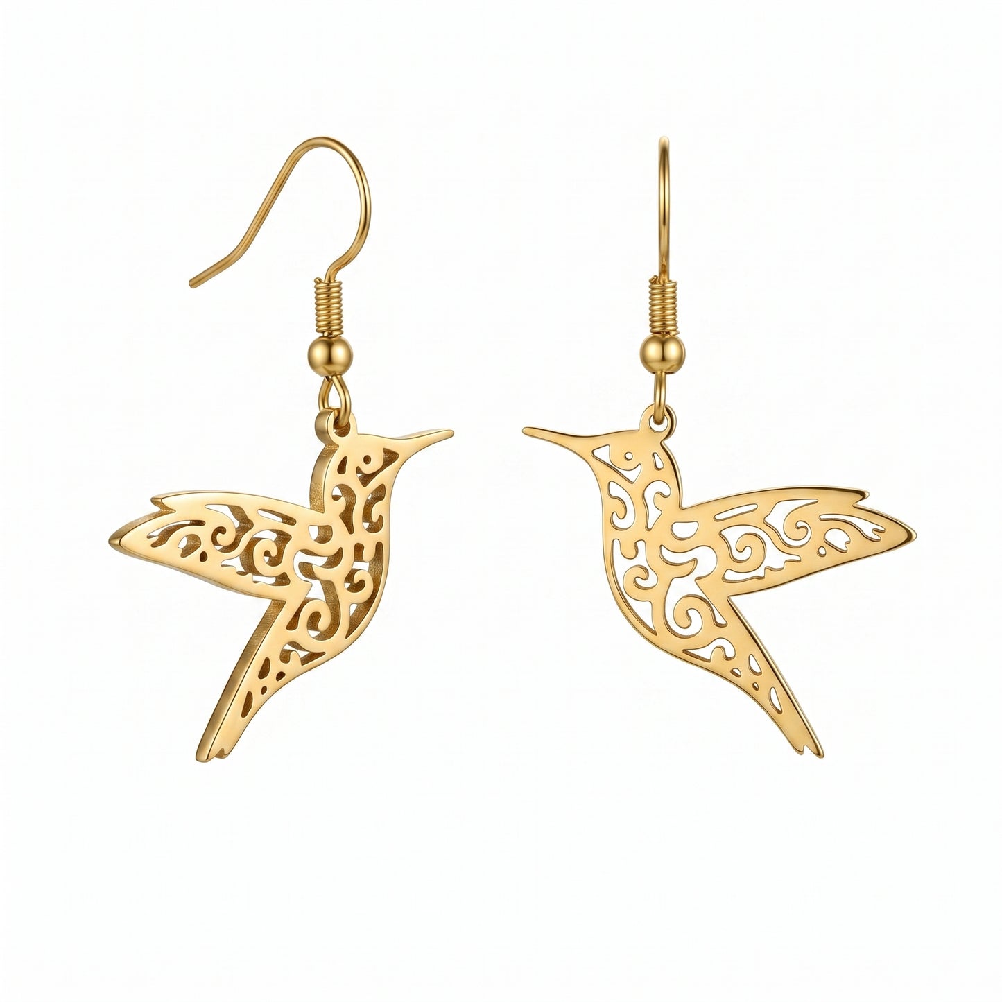 Stainless Steel Hollow Hummingbird Earrings, Hypoallergenic No Fade Bird Drop Earrings for Women