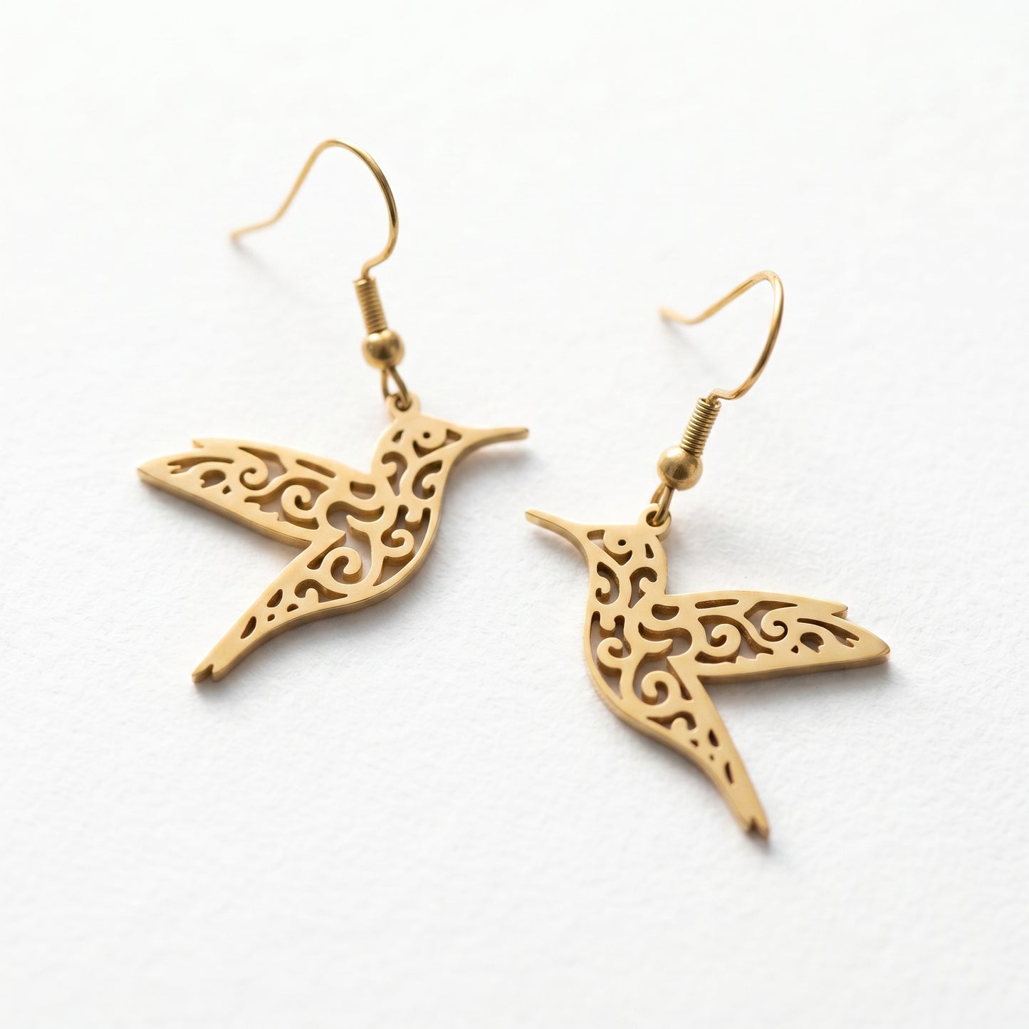 Stainless Steel Hollow Hummingbird Earrings, Hypoallergenic No Fade Bird Drop Earrings for Women