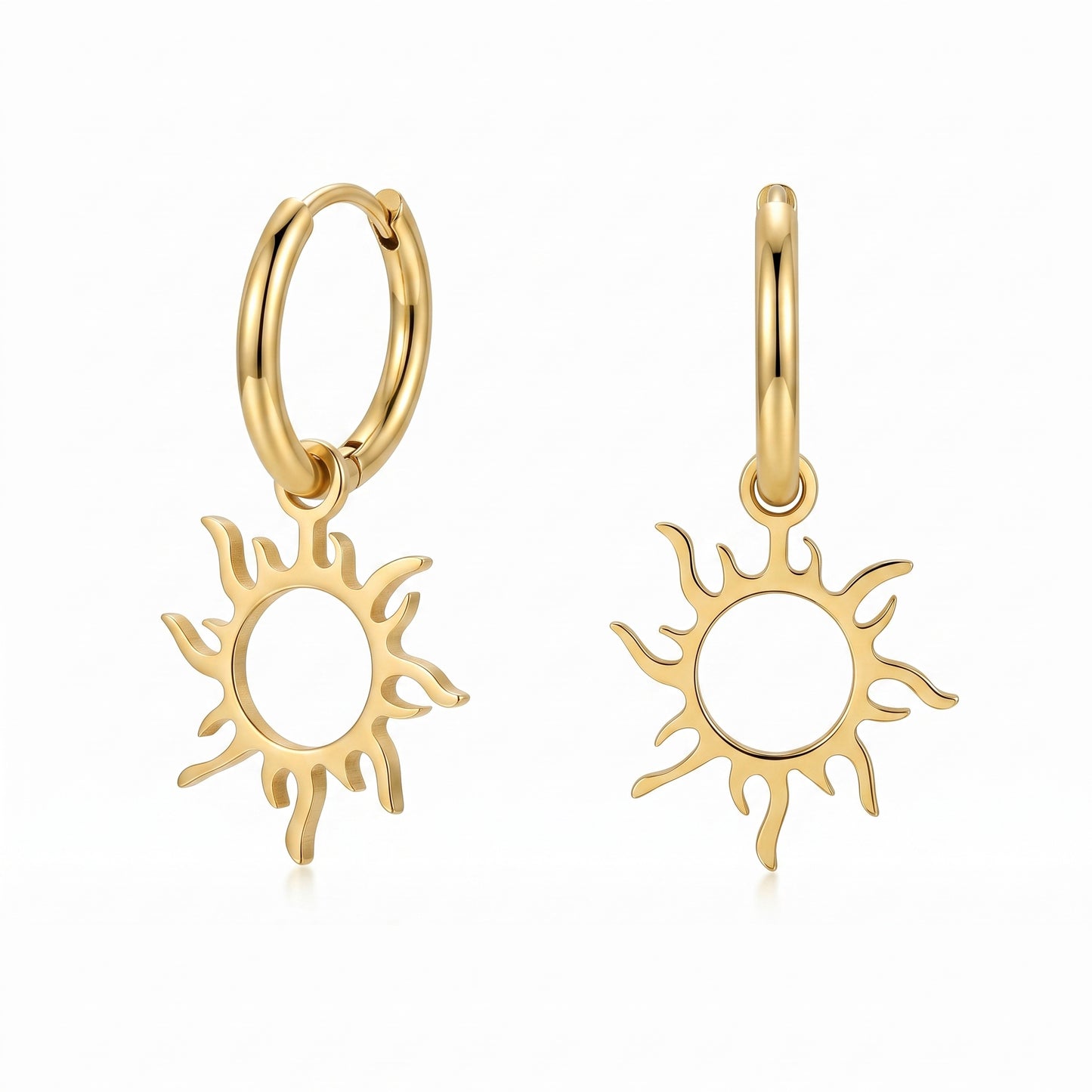 Tarnish Resistant Sun Hoop Earrings, Stainless Steel 18K Gold Plated Waterproof Vacation Jewelry