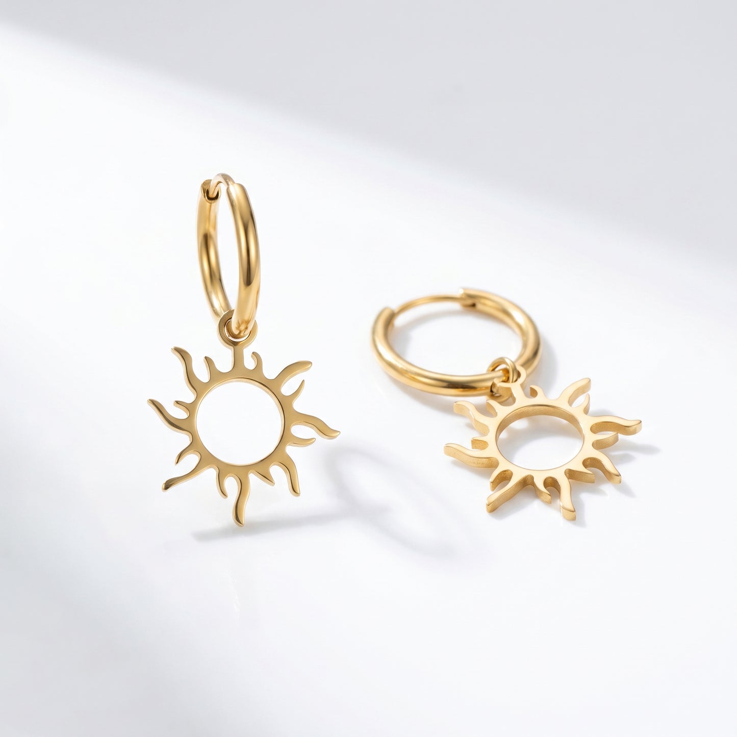 Tarnish Resistant Sun Hoop Earrings, Stainless Steel 18K Gold Plated Waterproof Vacation Jewelry