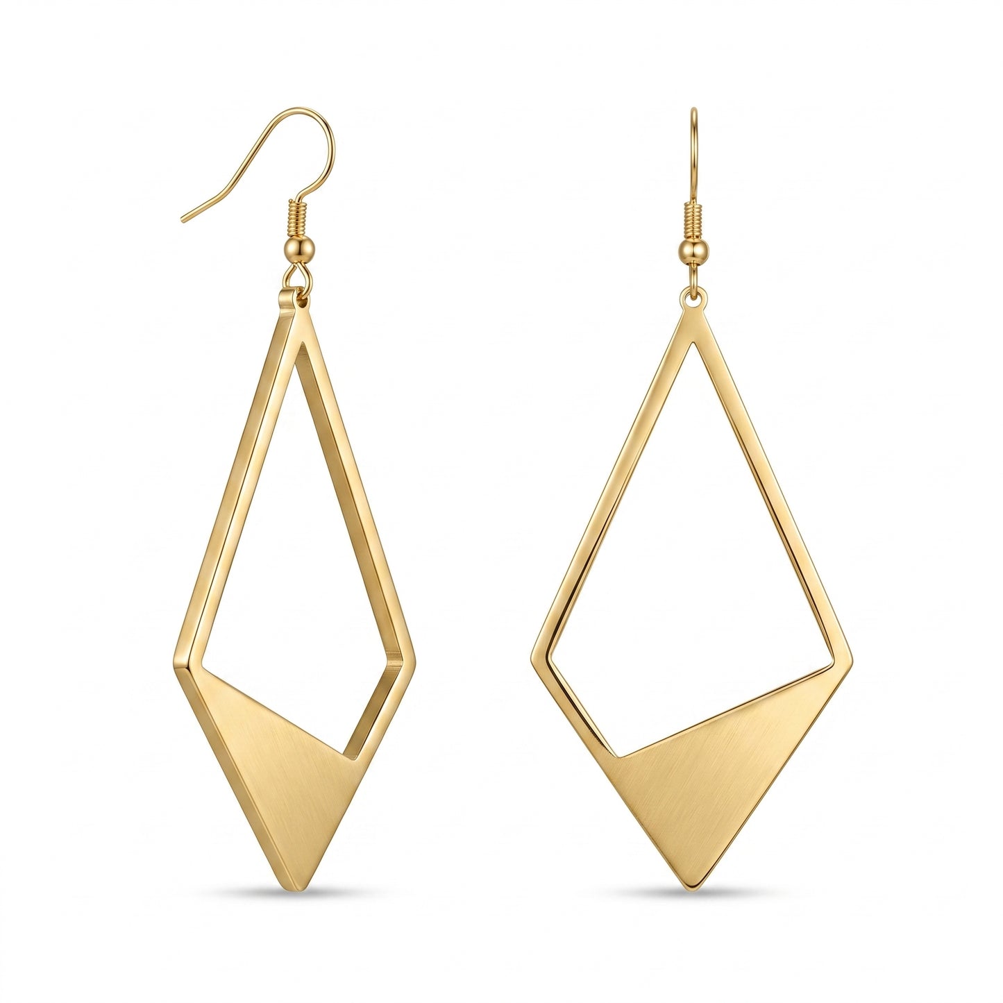 Tarnish Resistant Geometric Earrings, Stainless Steel 18K Gold Plated Waterproof Rhombus Hoops