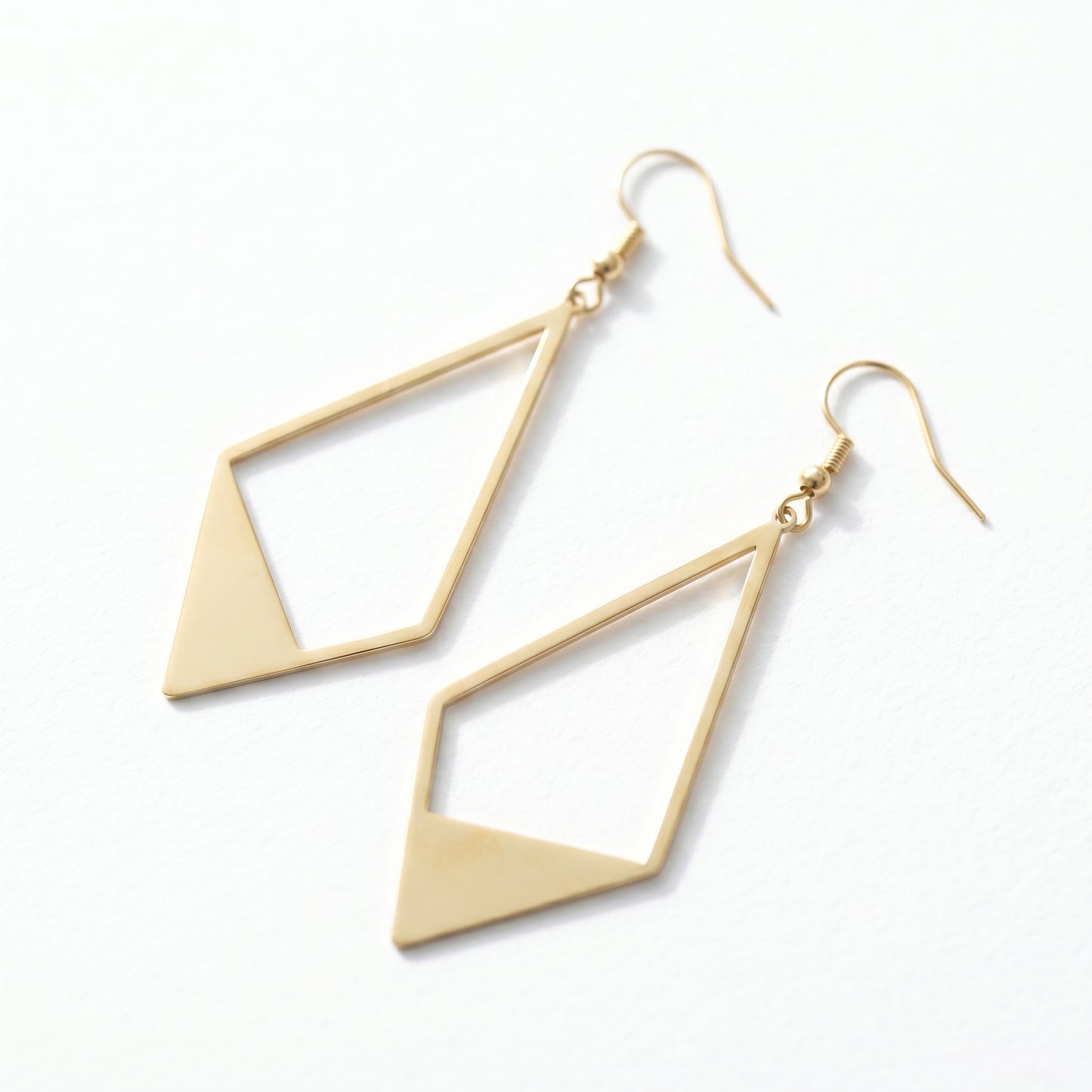 Tarnish Resistant Geometric Earrings, Stainless Steel 18K Gold Plated Waterproof Rhombus Hoops