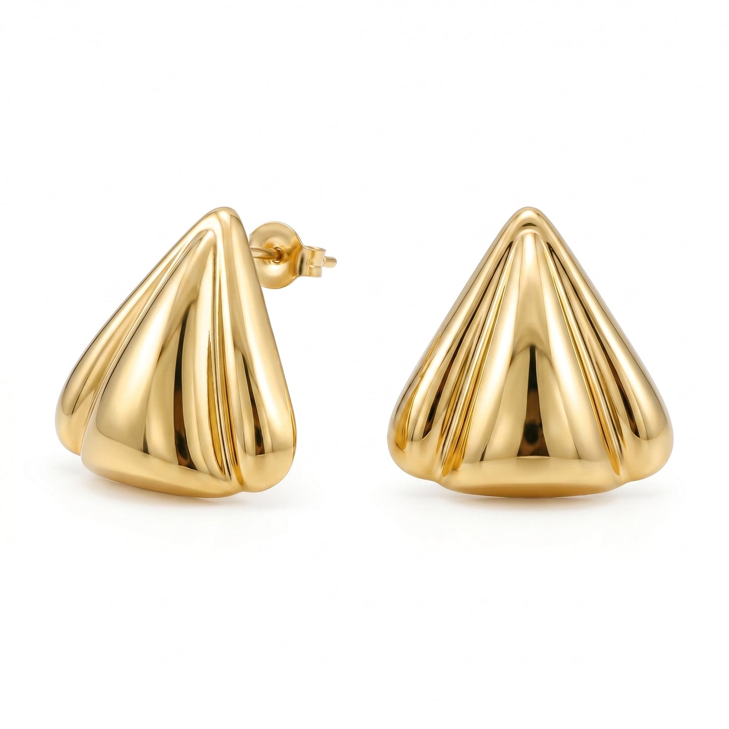 Stainless Steel Textured Triangle Earrings, Hypoallergenic No Fade Sculptural Studs for Women