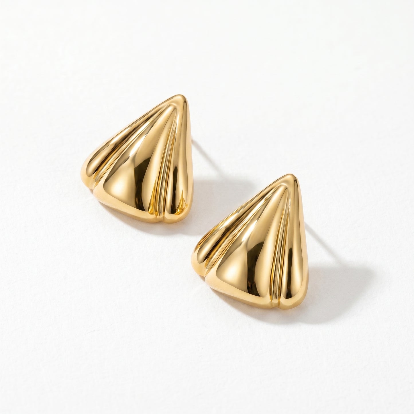 Stainless Steel Textured Triangle Earrings, Hypoallergenic No Fade Sculptural Studs for Women