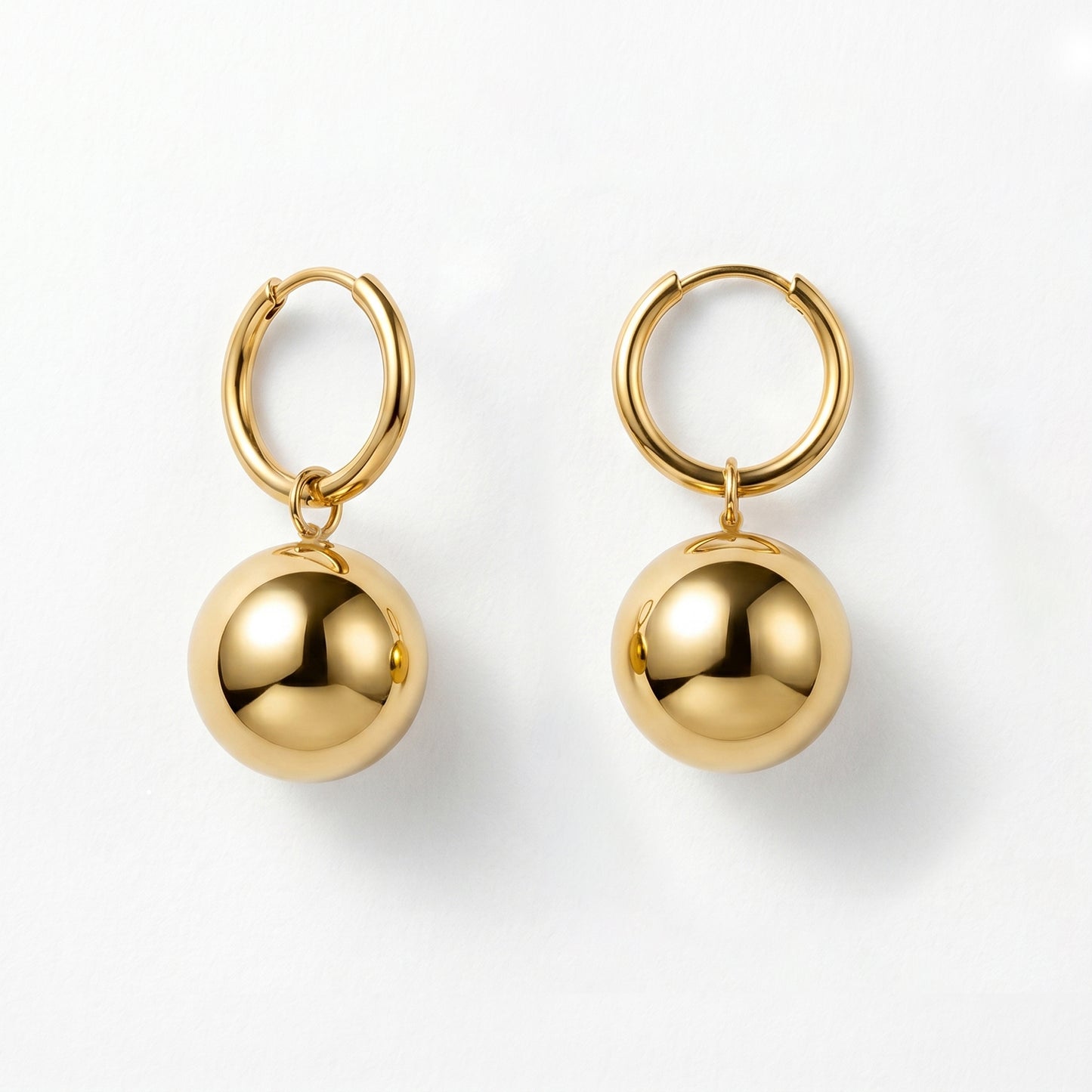 Nickel Free Sphere Charm Earrings, Stainless Steel Hypoallergenic No Fade Statement Hoops