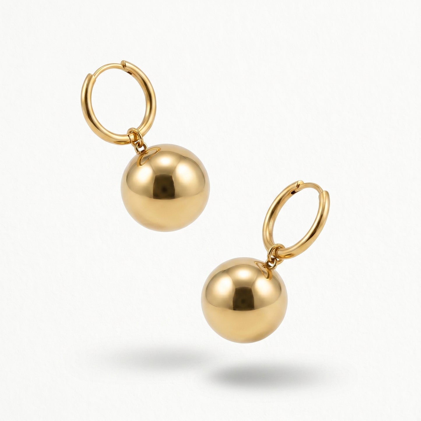 Nickel Free Sphere Charm Earrings, Stainless Steel Hypoallergenic No Fade Statement Hoops